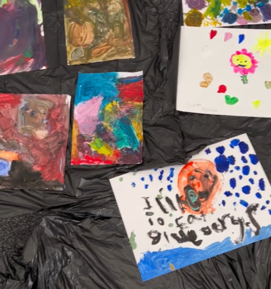 range of abstract art. Some are floral some combine shapes, some use dots.