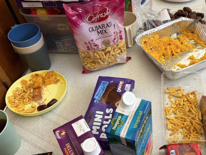 Photo of food brought to the sesion: Halva, Gujarati Mix, Jamaica Ginger  Cake, Chocolate Mini rolls, Date filled cookies and various juices to drink