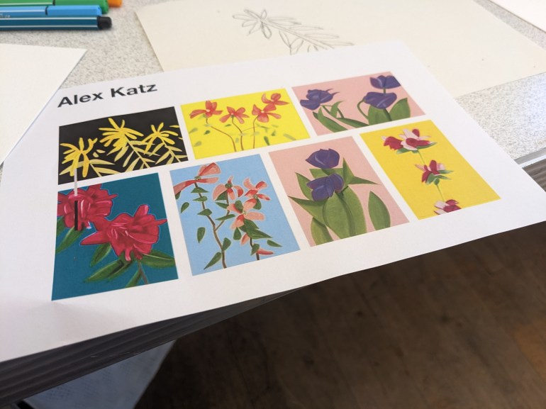 Handout at session of various Alex Katz flower paintings. 